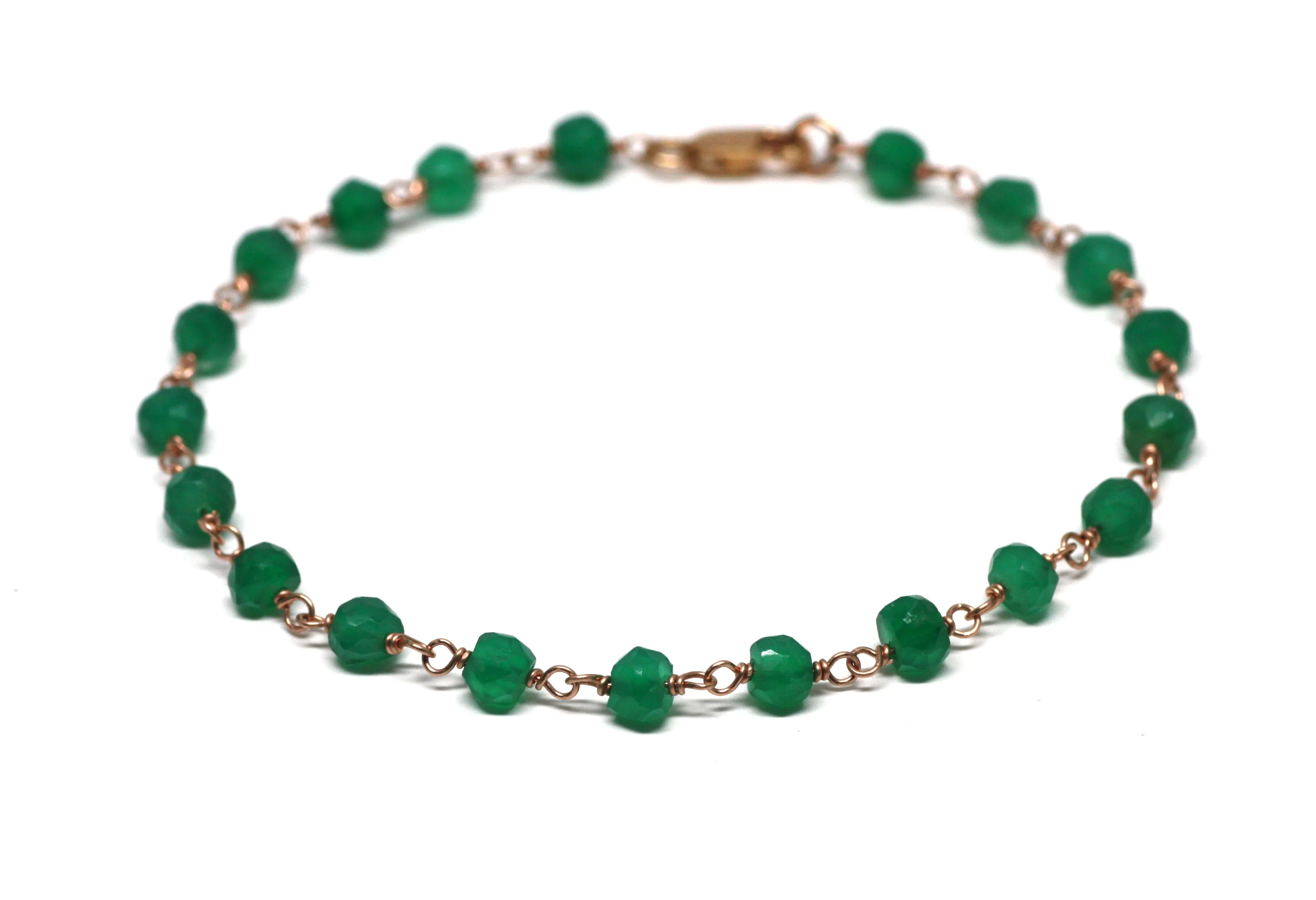 Green Onyx Bracelet in Wire Wrapped Rose Gold