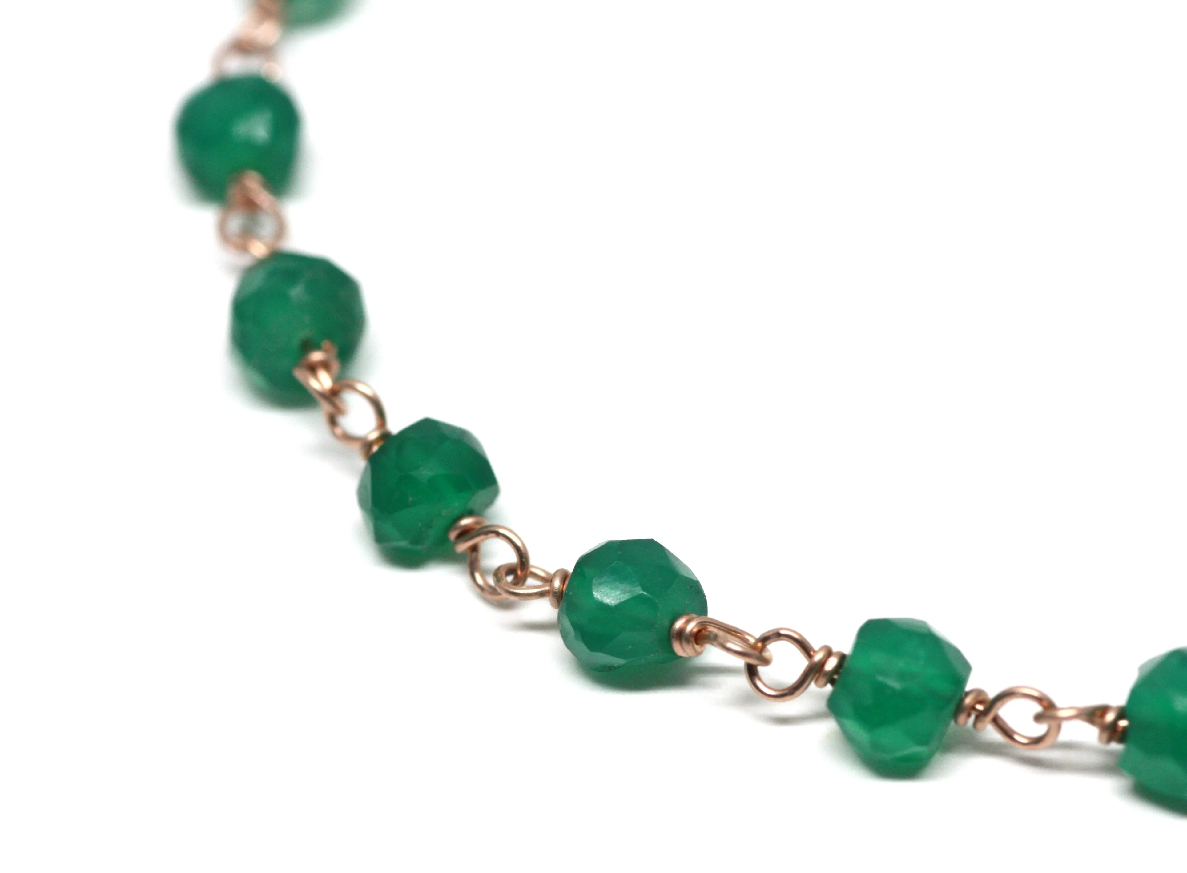 Green Onyx Bracelet in Wire Wrapped Rose Gold