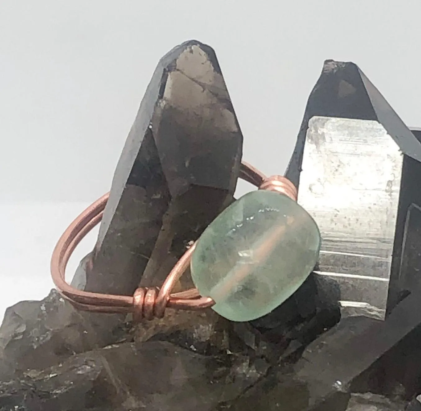 Green Purple Fluorite Copper Bead Ring