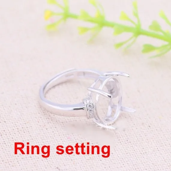 Halo Ring Setting Blank 12x14mm 925 Sterling Silver CZ Semi Mount for Oval Faceted Cabochon Stone 4 Prongs Adjustable Wholesale Available