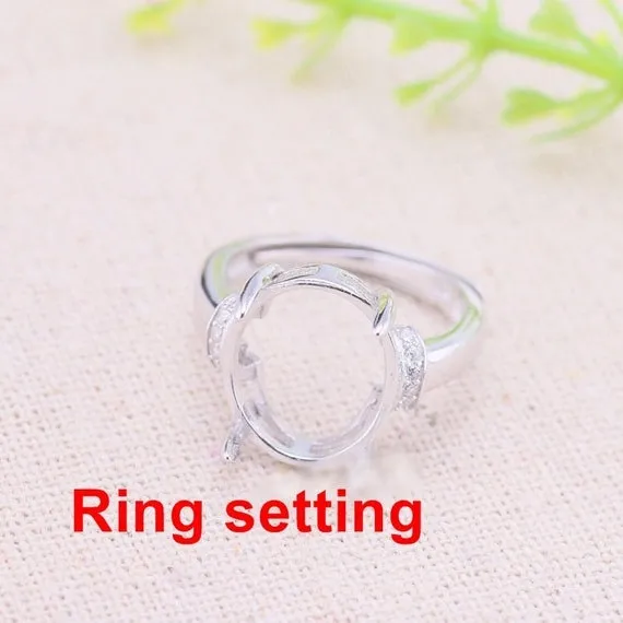 Halo Ring Setting Blank 12x14mm 925 Sterling Silver CZ Semi Mount for Oval Faceted Cabochon Stone 4 Prongs Adjustable Wholesale Available