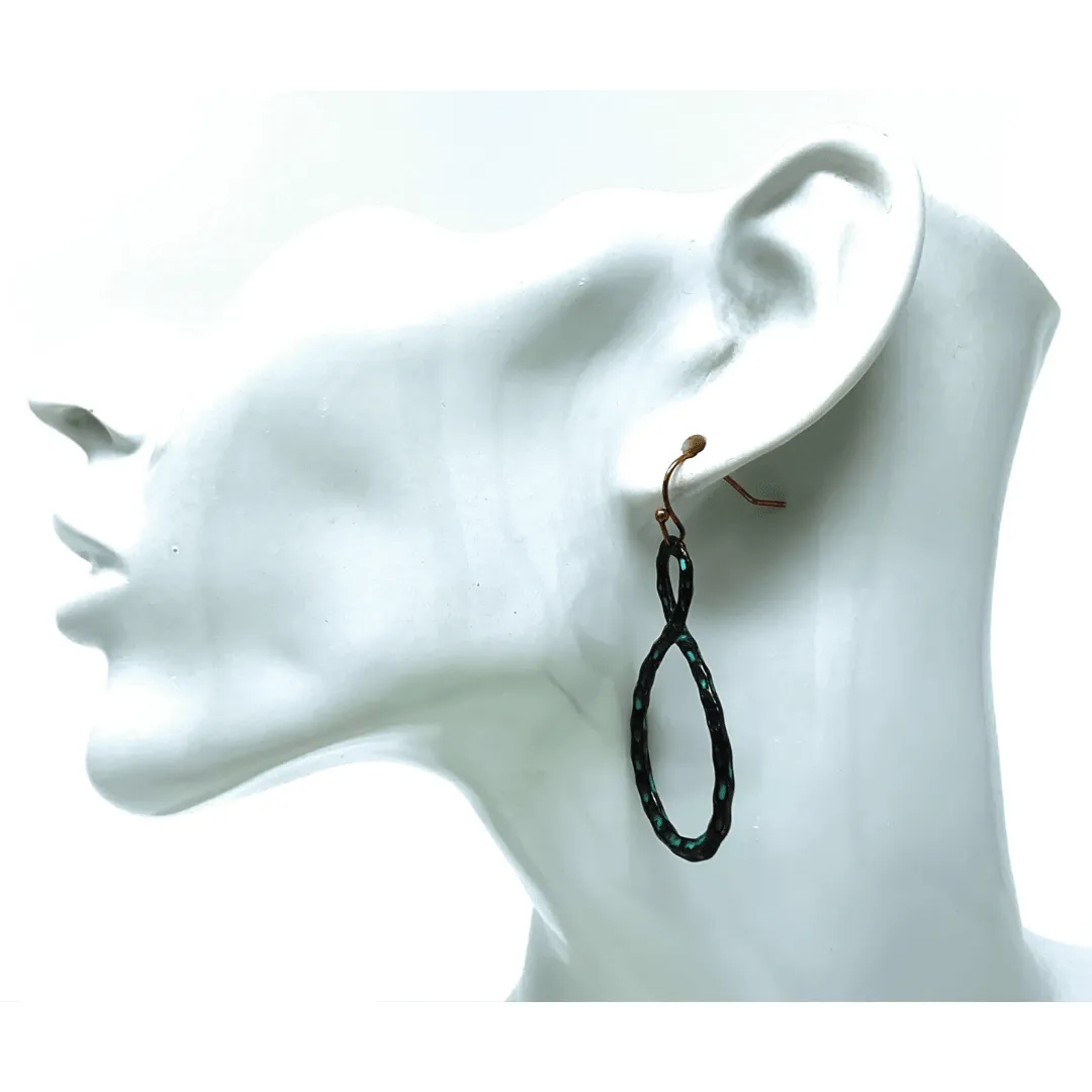 Hammered Patina Twisted Hoop Earrings