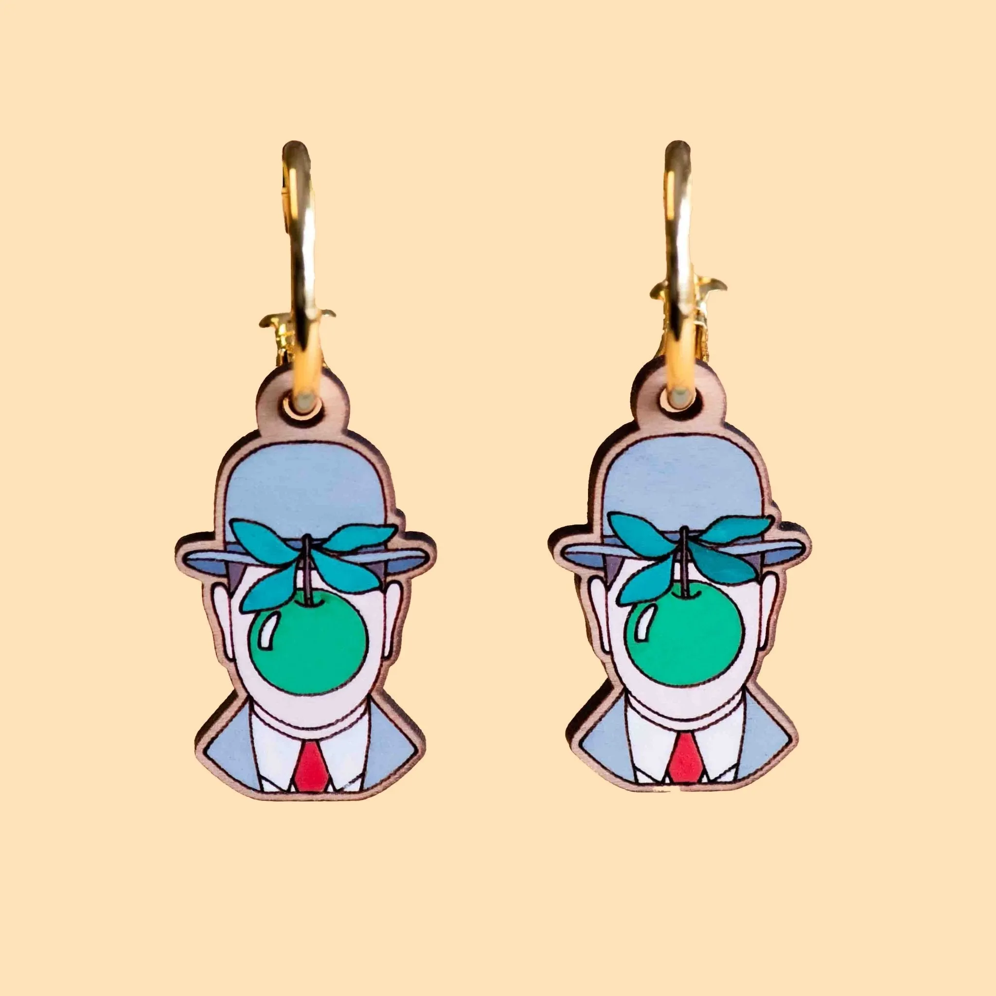 Hand-painted The Son of Man Hoop Earrings Inspired by René Magritte - PET15126H