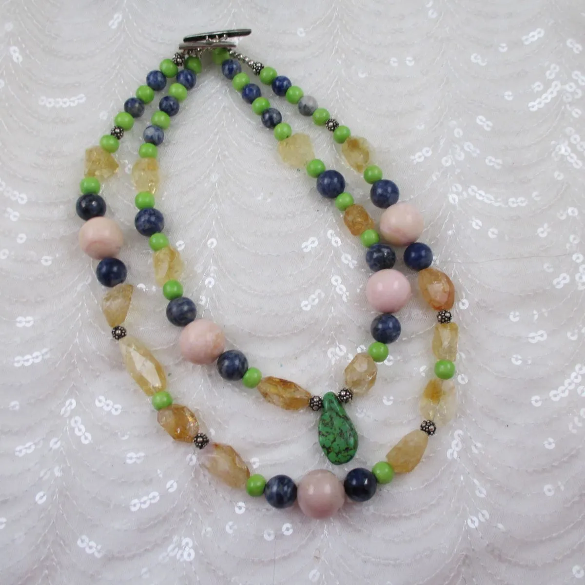 Handcrafted Big Bold Double Strand Multi-Gemstone Statement Necklace