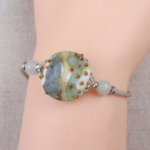 Handmade Aquamarine Bead & Silver Bangle Bracelet