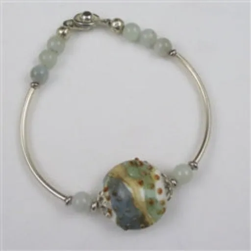 Handmade Aquamarine Bead & Silver Bangle Bracelet