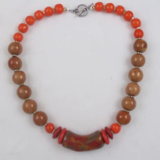 Handmade Beaded Necklace Orange Fair trade  Kazuri Beads