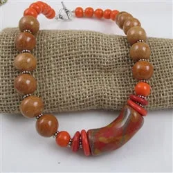 Handmade Beaded Necklace Orange Fair trade  Kazuri Beads