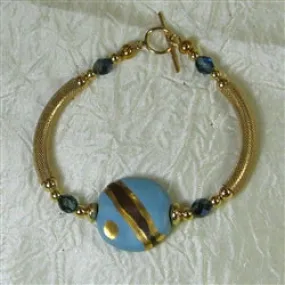 Handmade Kazuri Turquoise Bead & Gold Bange Bracelet