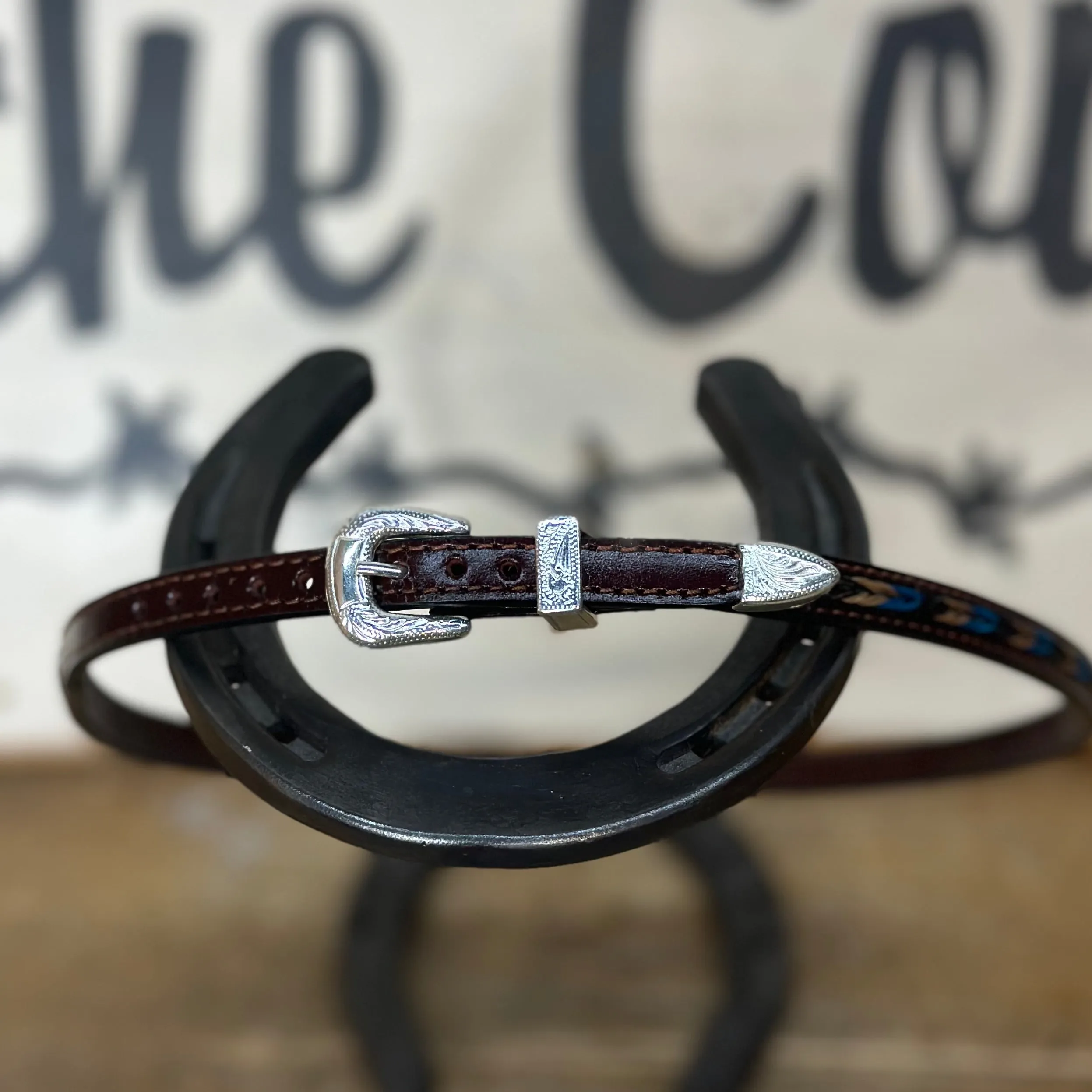 Hatband | Brown Leather w/Brown and Turquoise Horsehair Overlay Braid