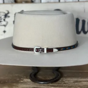 Hatband | Brown Leather w/Brown and Turquoise Horsehair Overlay Braid