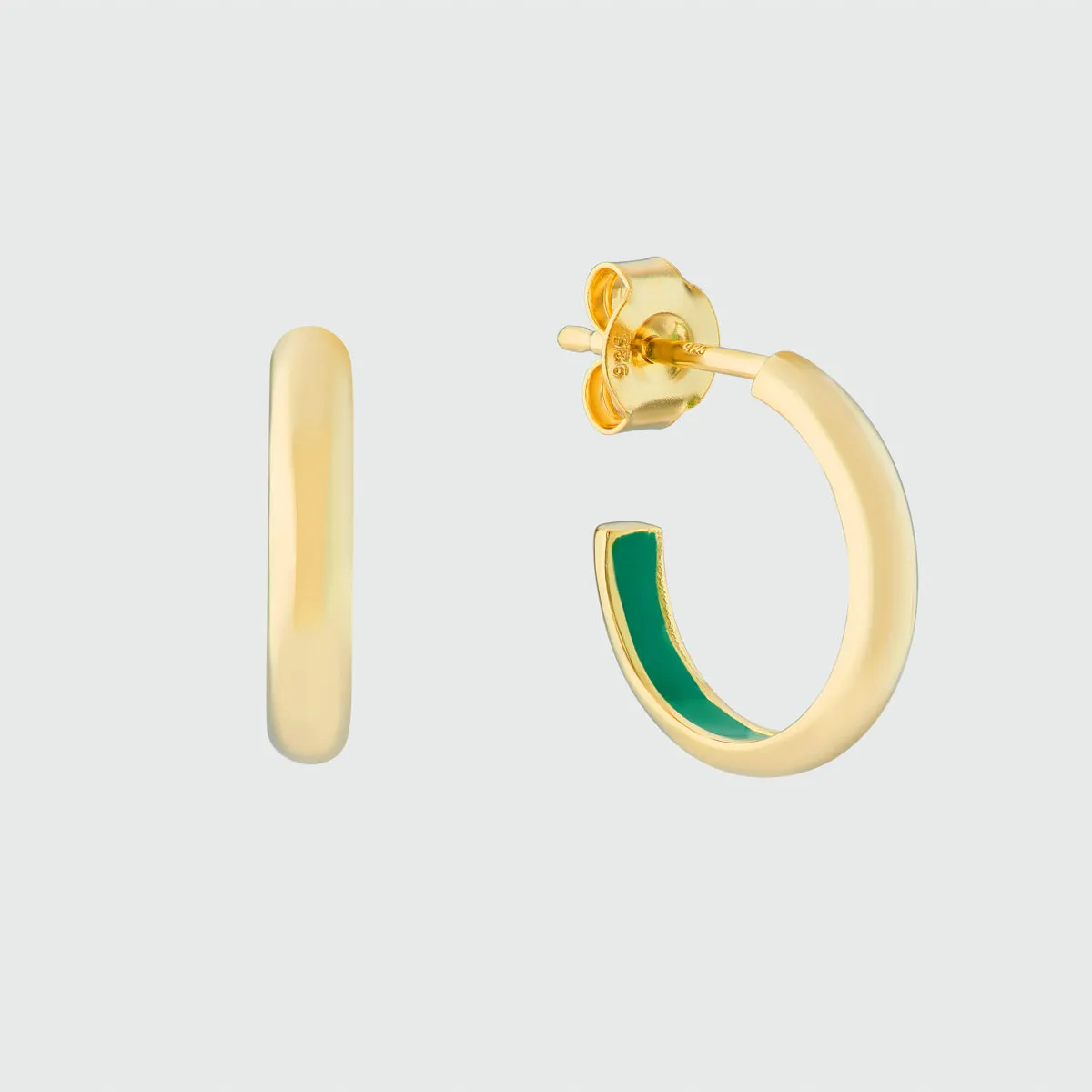 Havana Apple Green Enamel & Gold Half Hoop Earrings