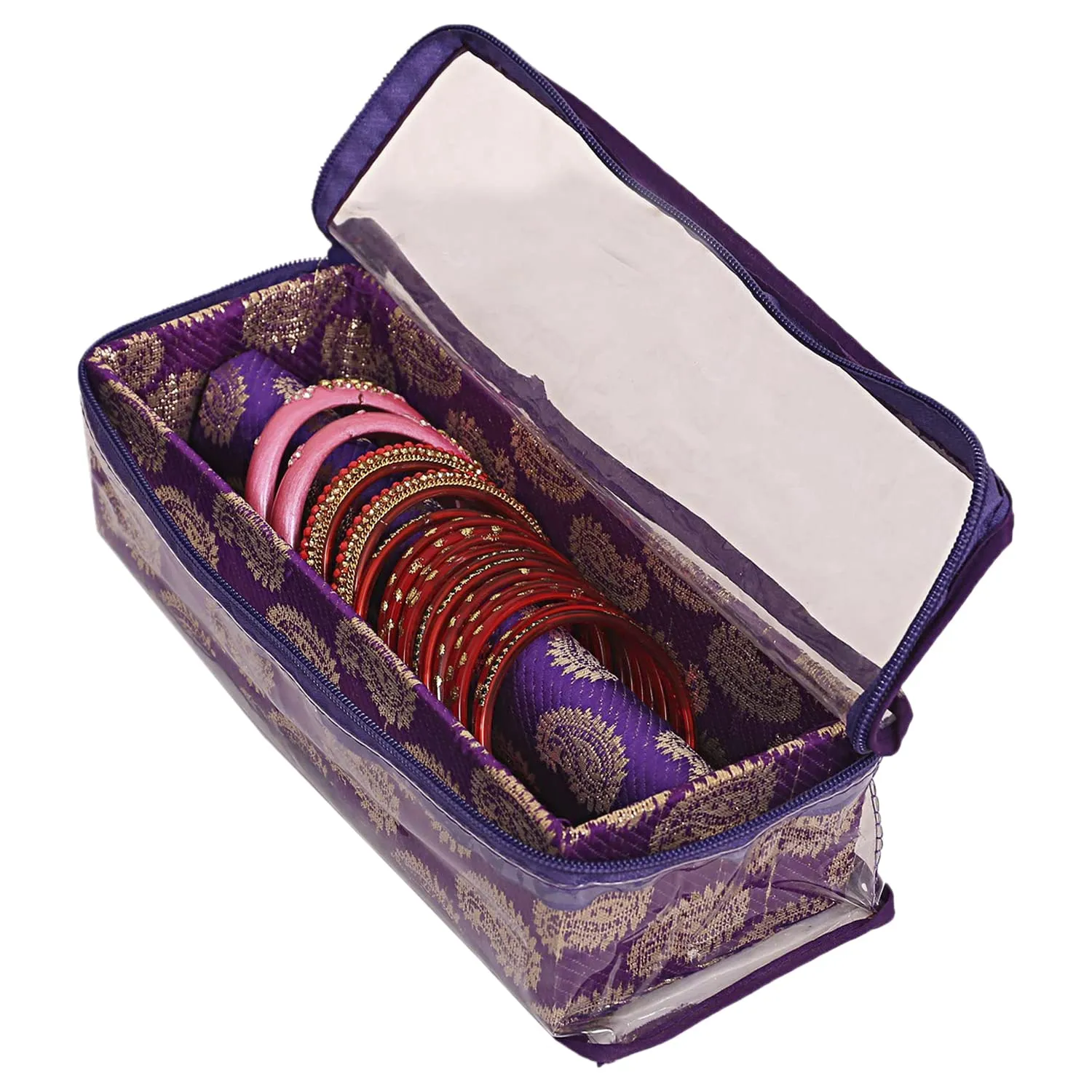 Heart Home Multipurpose Dot Design Laminated 1 Rod Bangle Box/Organizer/Case With Tranasparent Top (Purple)-47HH0241