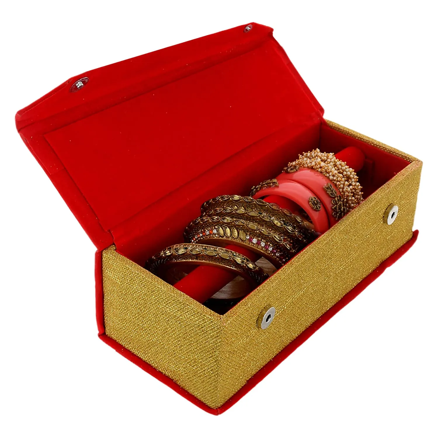 Heart Home Velvet Touch Wooden 1 Rod Bangle Box/Organizer For Bangels, Watches, Bracelets, Jewellery With Magnetic Closure (Red)-47HH0678