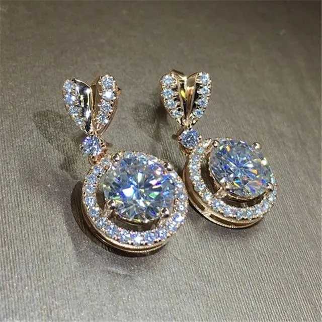 Heart Stud with Big Round Women Drop Earrings Fashion Jewelry