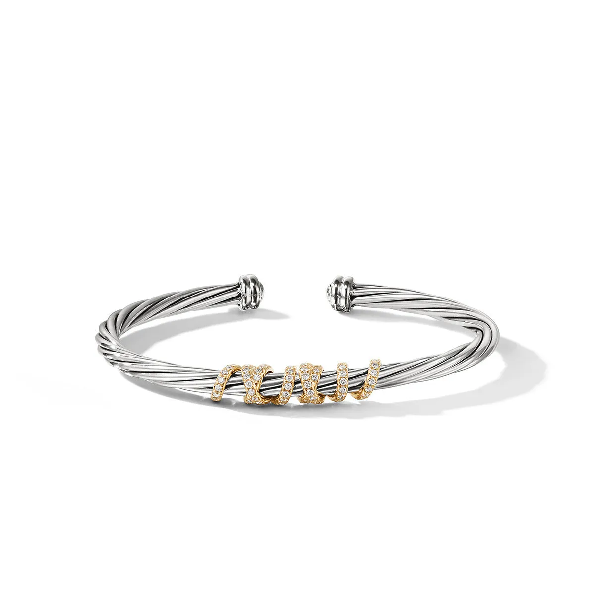 Helena Center Station Bracelet in Sterling Silver with 18K Yellow Gold and Pave Diamonds