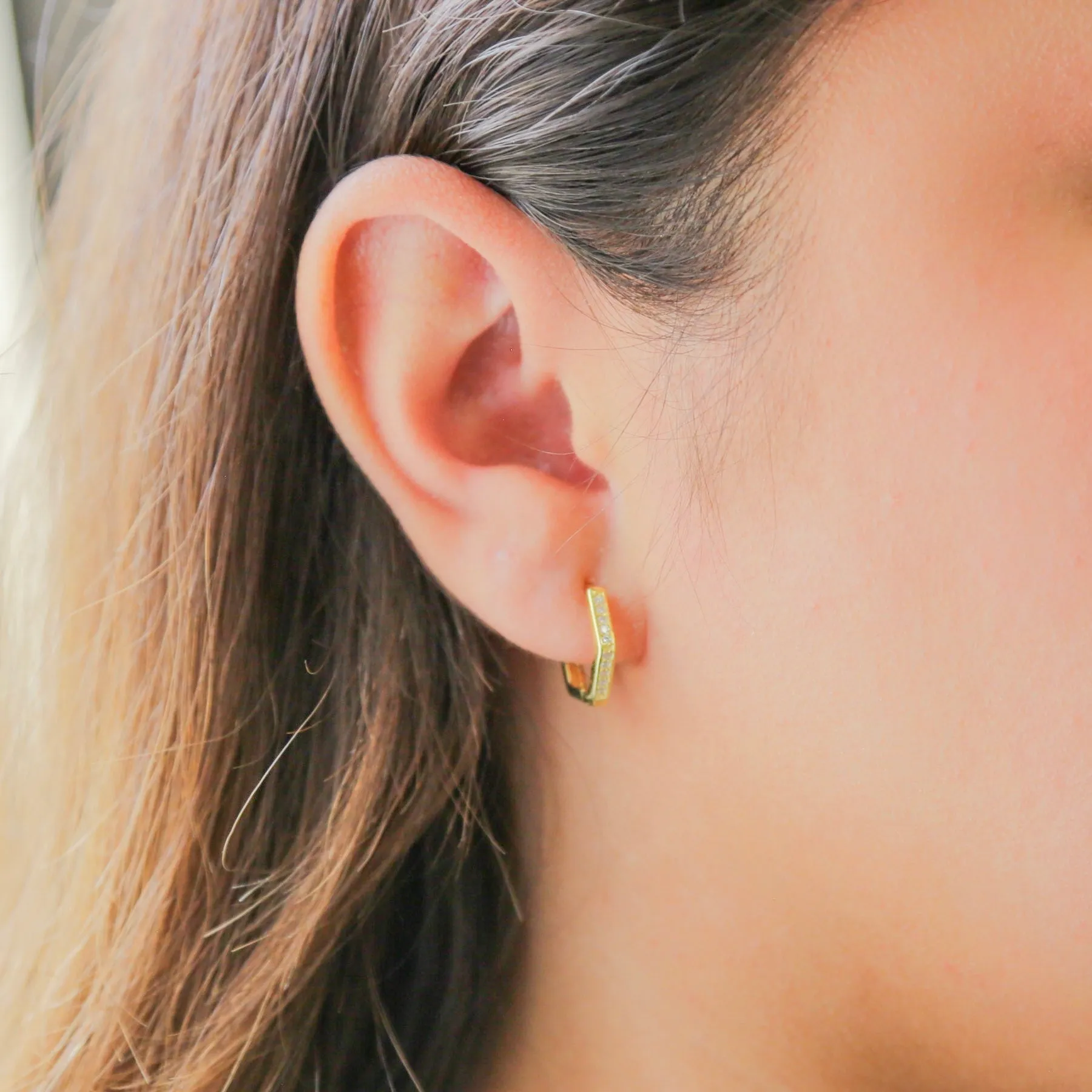 HEX - 18K Gold & CZ Geometry Hoop Earrings