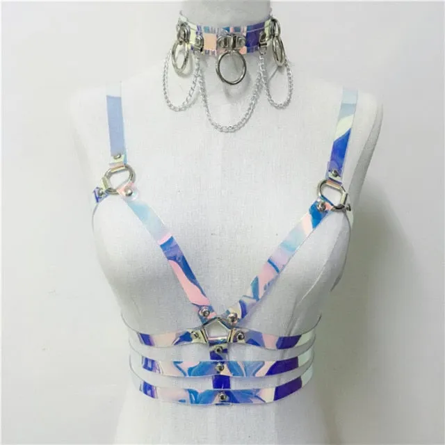 Holographic Harness Top and Choker Set