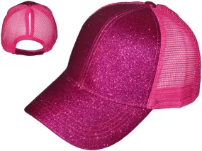 HOT PINK GLITTER PONY TAIL HATS