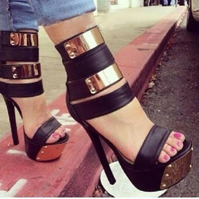 Hot Pink Studded Platform Heel Sandals with Metallic Accents