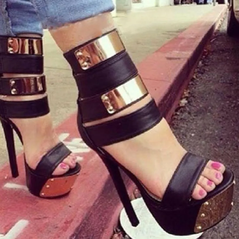 Hot Pink Studded Platform Heel Sandals with Metallic Accents