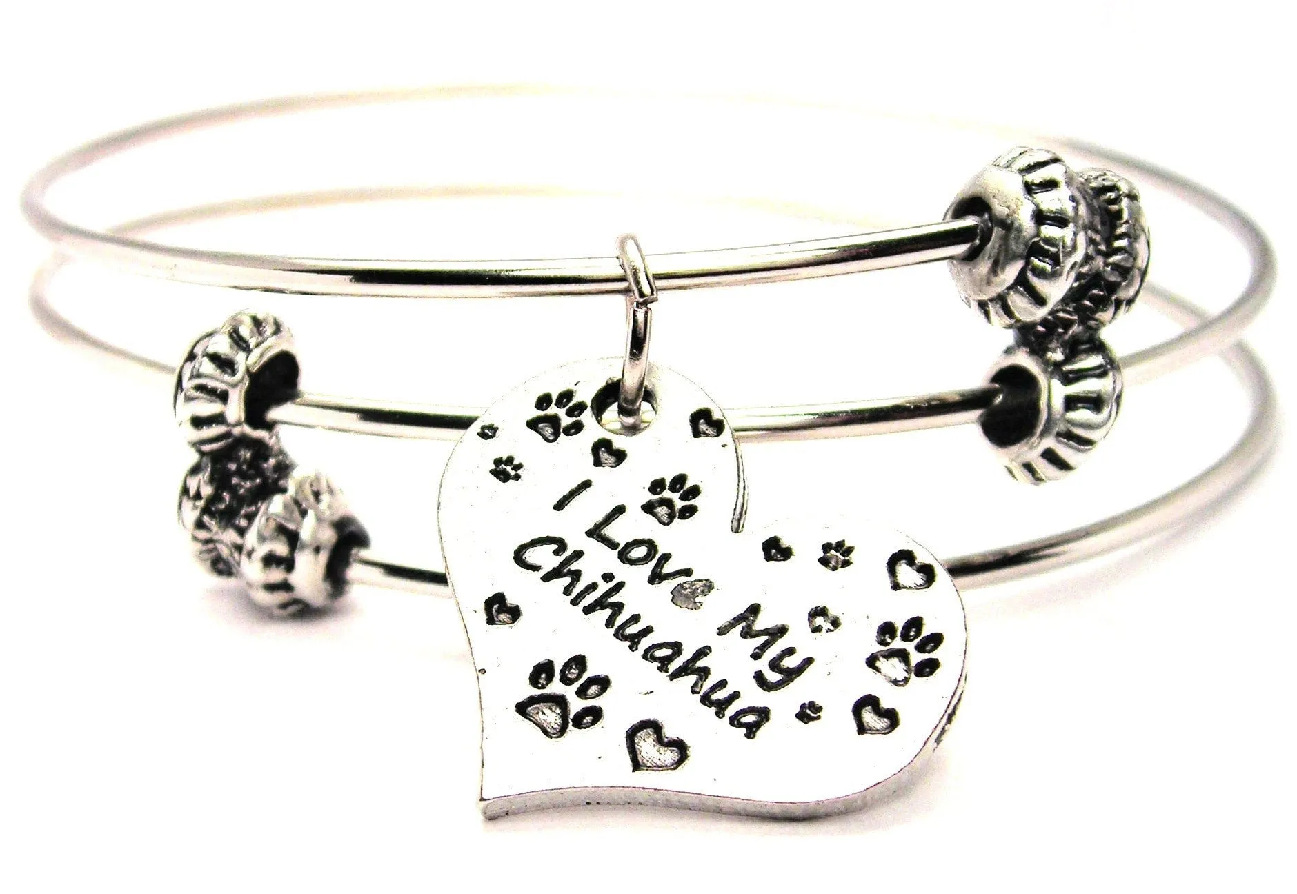 I Love My Chihuahua Heart Triple Style Expandable Bangle Bracelet