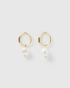 Izoa Mini Pearl Drop Earrings Gold