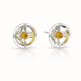 Jalan Besar Large Stud Earrings - Sterling Silver - Citrine