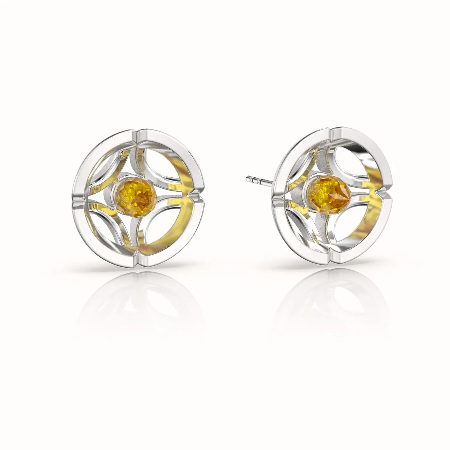 Jalan Besar Large Stud Earrings - Sterling Silver - Citrine