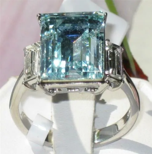 Jewellery Kingdom Cubic Zirconia Emerald Radiant Stainless Steel 14 CT Ladies Topaz Ring (Blue)