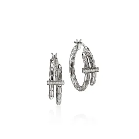 John Hardy Spear Silver Diamond Pave Hoop Earrings