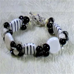 Kazuri Cuff Bracelet Fair Trade  Black and White Kazuri Beads