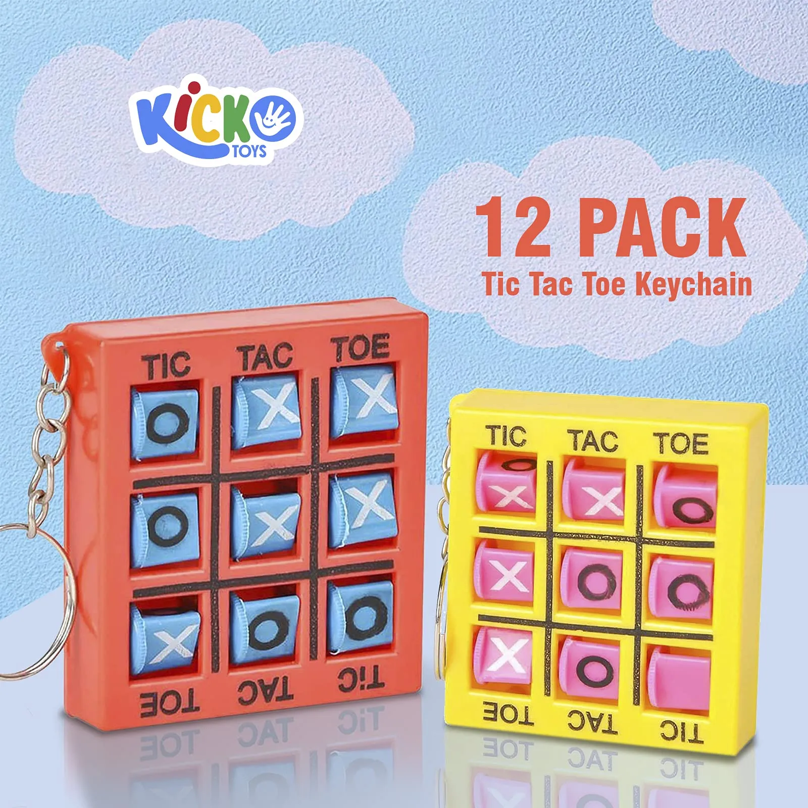 Kicko 2 Inch Tic Tac Toe Keychain - 12 Pack Mini Backpack Clip - Keyring for Bag and Belt