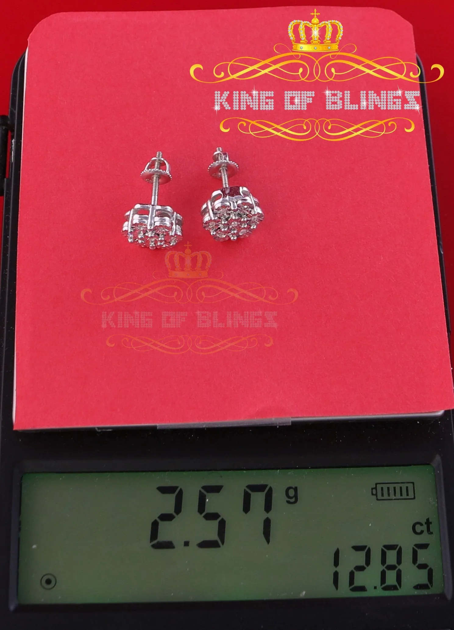 King Of Bling's 0.05ct Diamond 925 Sterling Silver White Floral Style Earrings For Men / Women