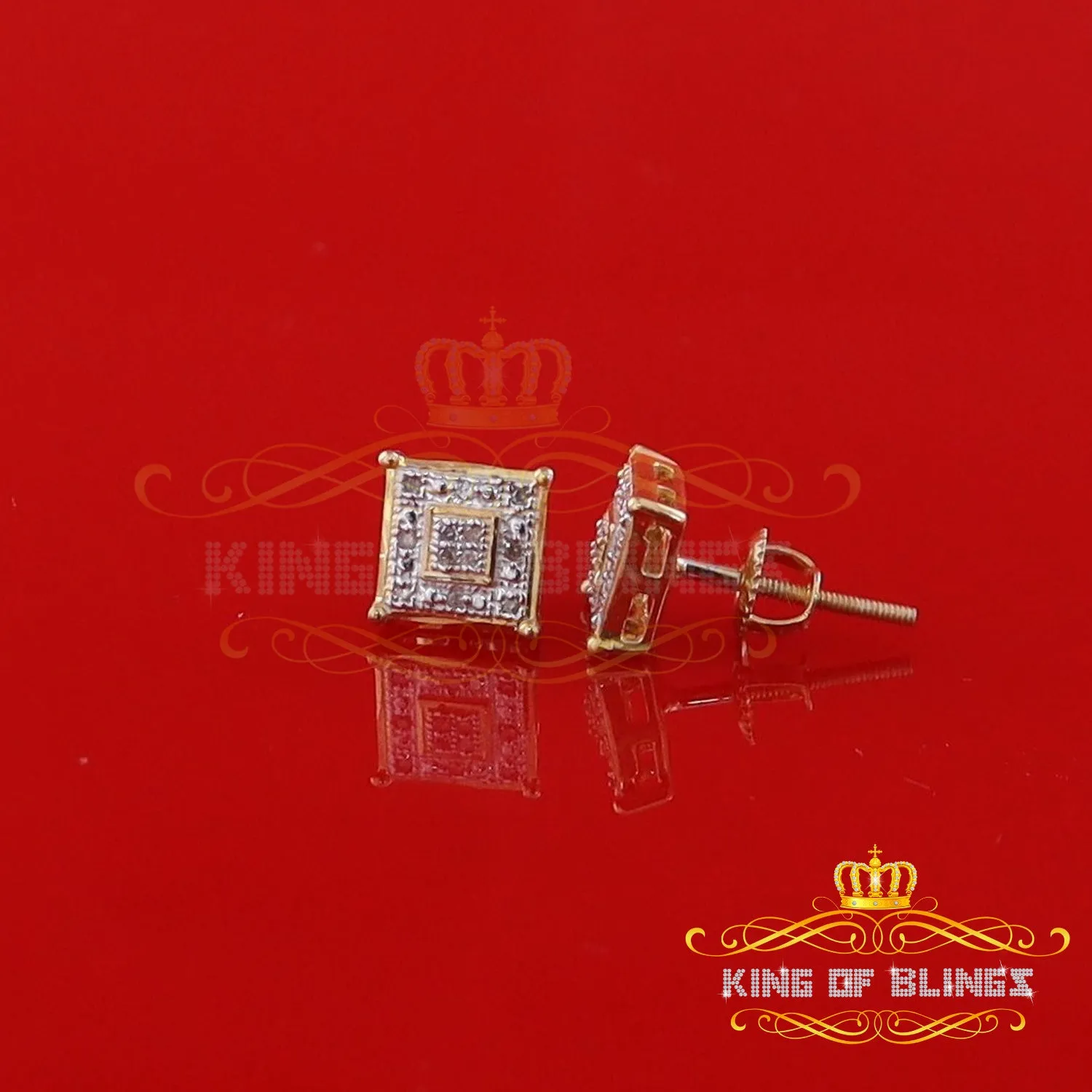 King of Blings-0.05ct Diamond 925 Sterling Silver Yellow Stud Women's & Men's Square Earrings