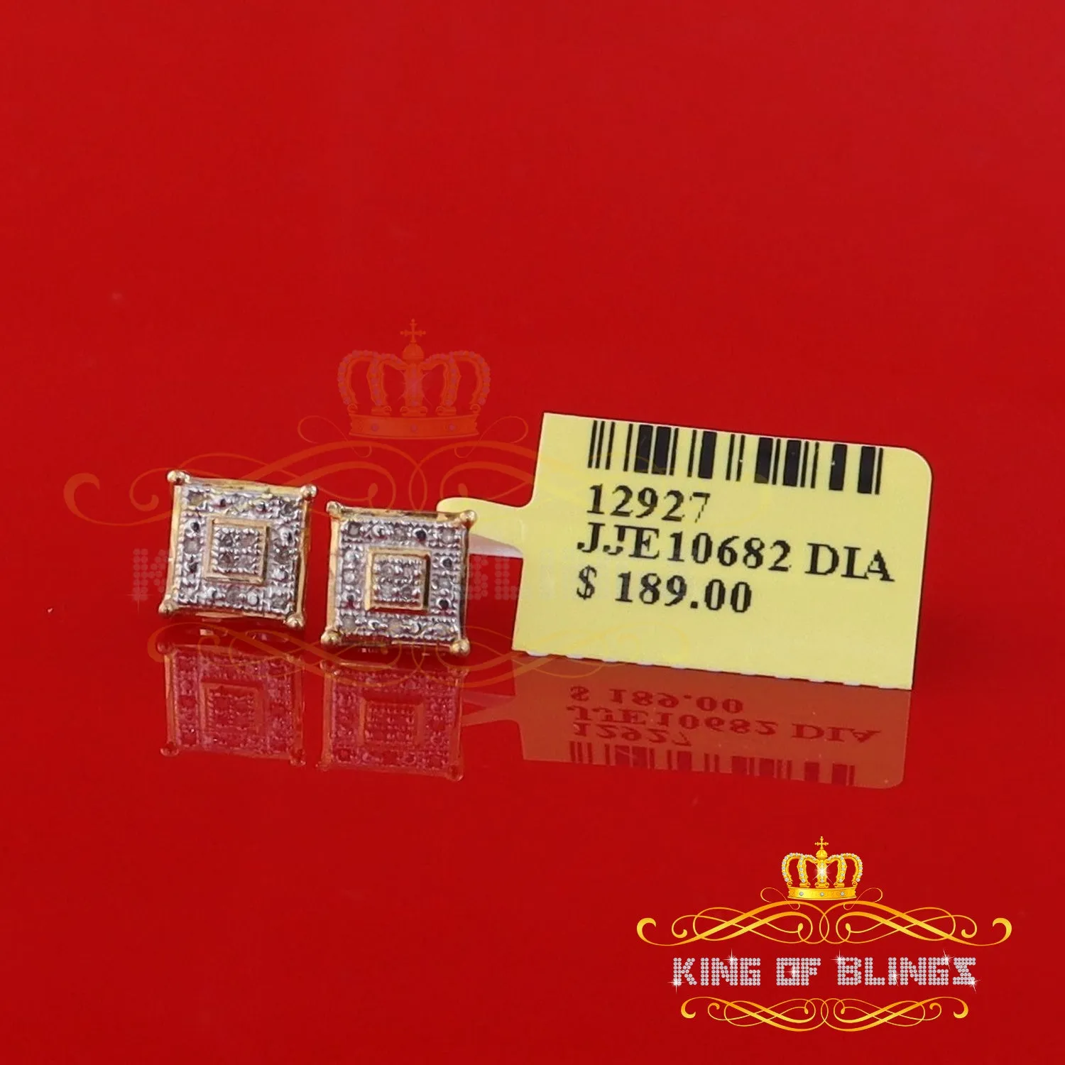 King of Blings-0.05ct Diamond 925 Sterling Silver Yellow Stud Women's & Men's Square Earrings