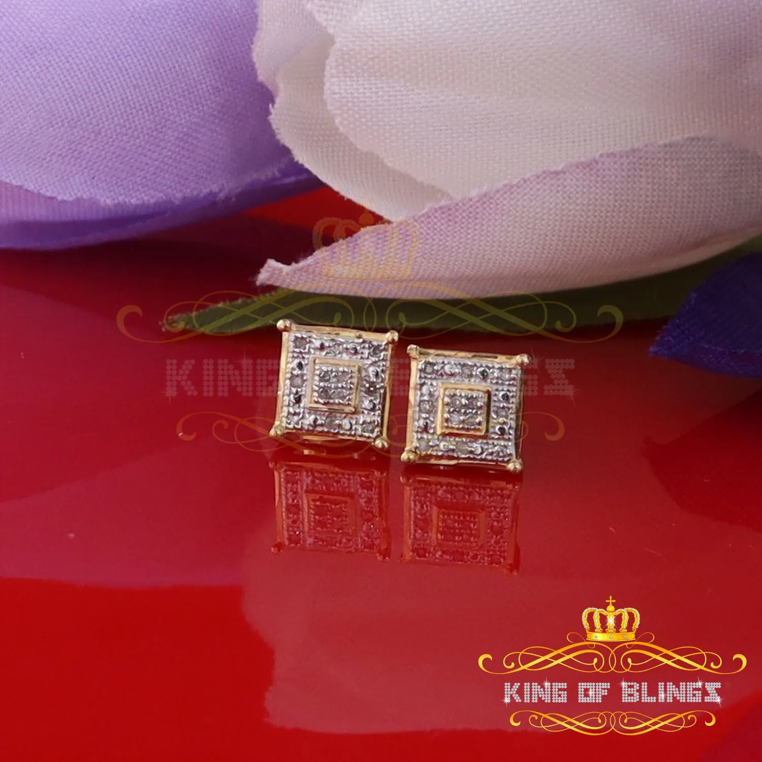 King of Blings-0.05ct Diamond 925 Sterling Silver Yellow Stud Women's & Men's Square Earrings