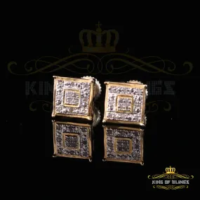 King of Blings-0.05ct Diamond 925 Sterling Silver Yellow Stud Women's & Men's Square Earrings