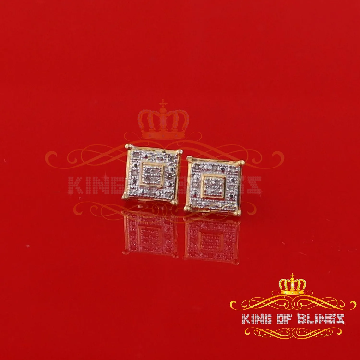 King of Blings-0.05ct Diamond 925 Sterling Silver Yellow Stud Women's & Men's Square Earrings