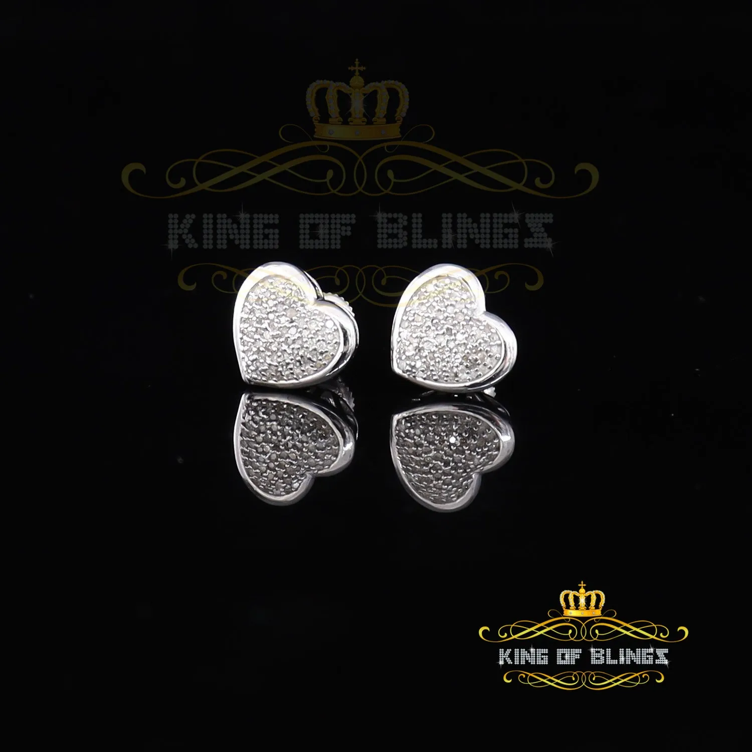 King Of Bling's 0.33ct Micro Pave 925 White Silver Diamond Heart Earring For Men's / Women's