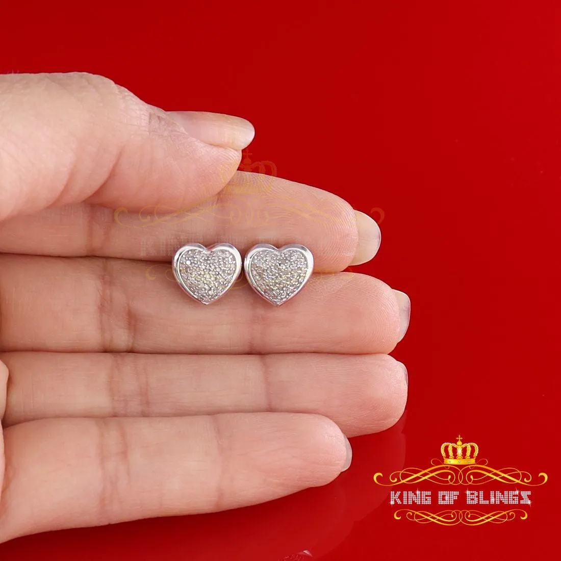 King Of Bling's 0.33ct Micro Pave 925 White Silver Diamond Heart Earring For Men's / Women's