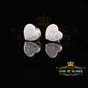 King Of Bling's 0.33ct Micro Pave 925 White Silver Diamond Heart Earring For Men's / Women's