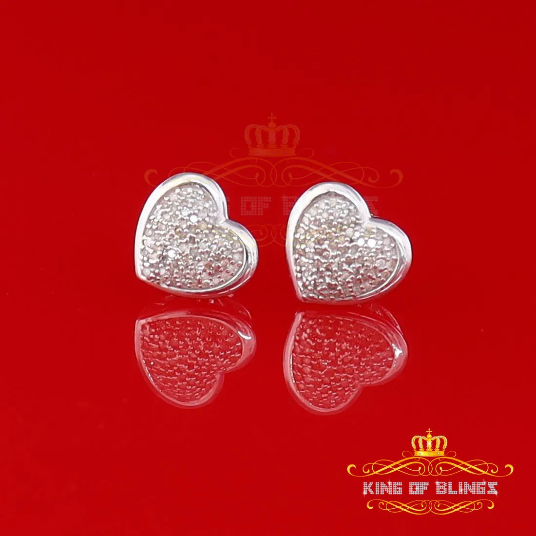 King Of Bling's 0.33ct Micro Pave 925 White Silver Diamond Heart Earring For Men's / Women's