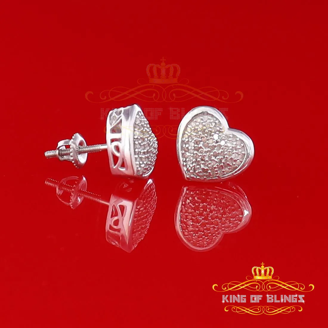 King Of Bling's 0.33ct Micro Pave 925 White Silver Diamond Heart Earring For Men's / Women's