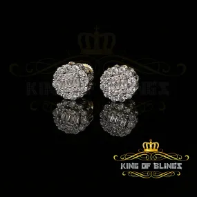 King of Bling's 0.94ct Cubic Zirconia 925 Yellow Silver Women's & Men's Hip Hop Flower Earrings