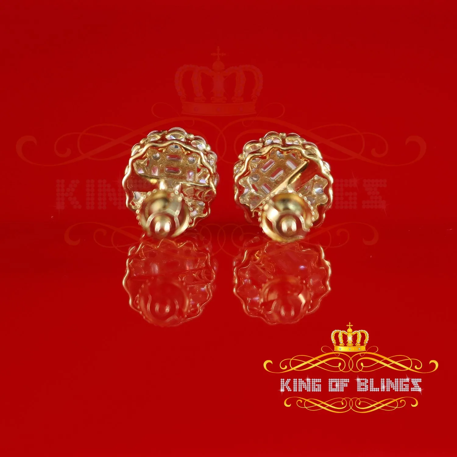 King of Bling's 0.94ct Cubic Zirconia 925 Yellow Silver Women's & Men's Hip Hop Flower Earrings