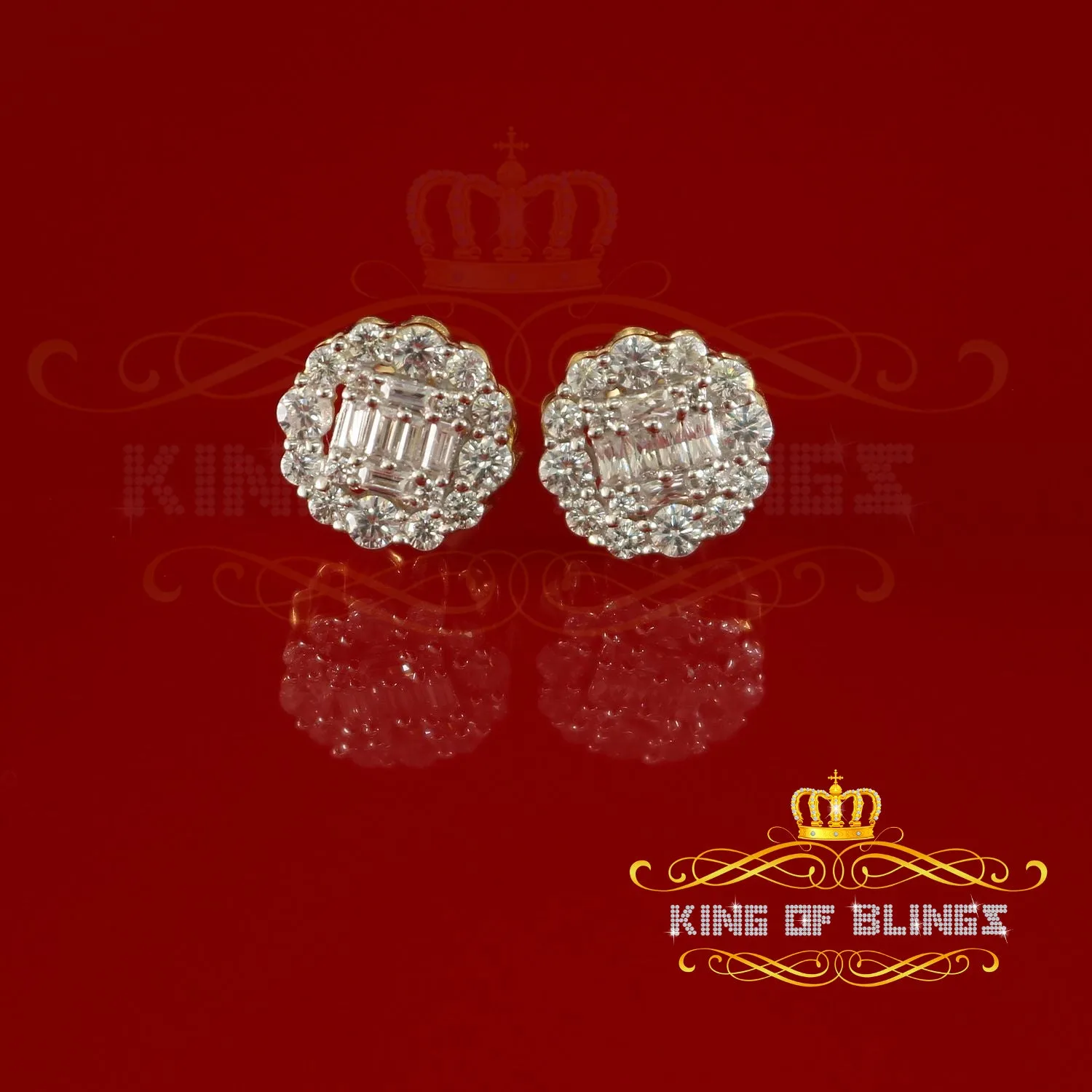 King of Bling's 0.94ct Cubic Zirconia 925 Yellow Silver Women's & Men's Hip Hop Flower Earrings