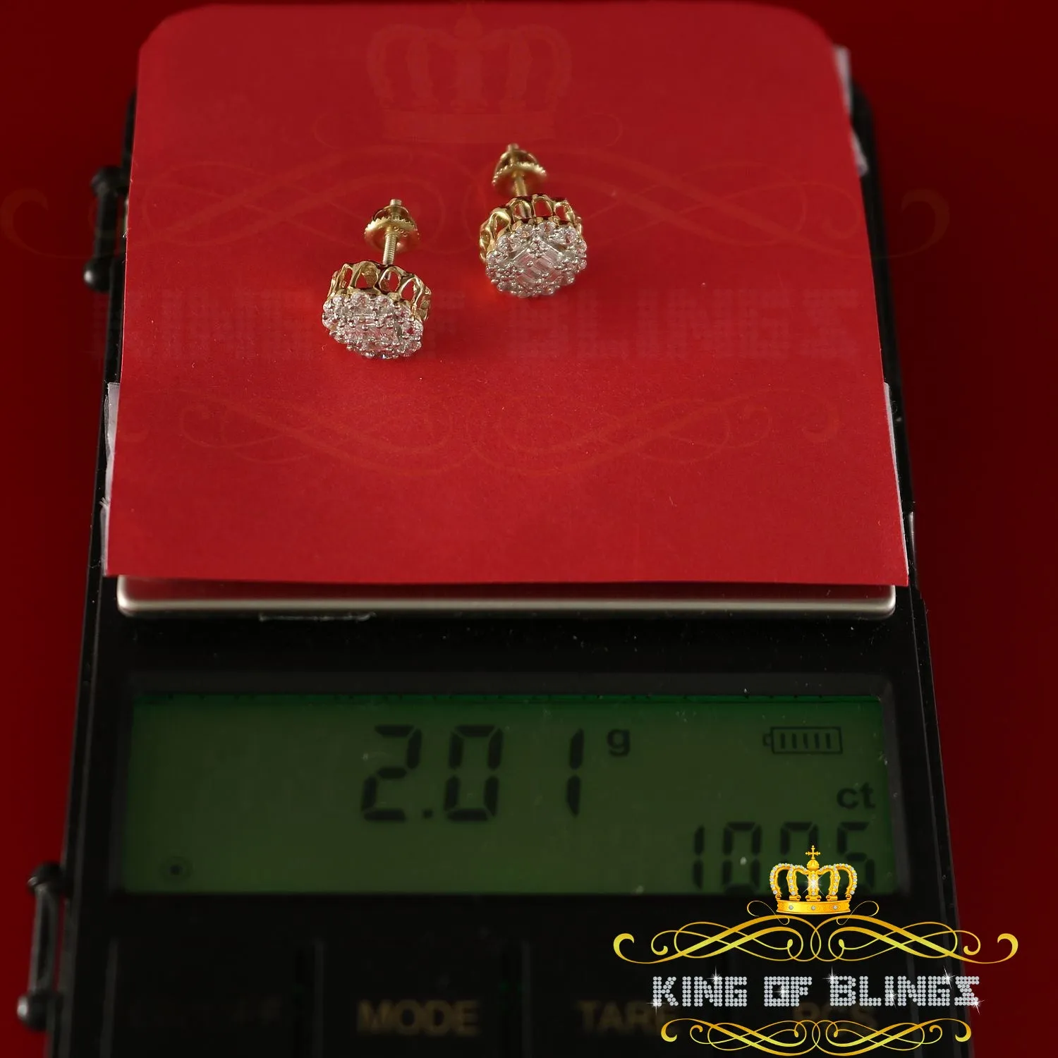 King of Bling's 0.94ct Cubic Zirconia 925 Yellow Silver Women's & Men's Hip Hop Flower Earrings