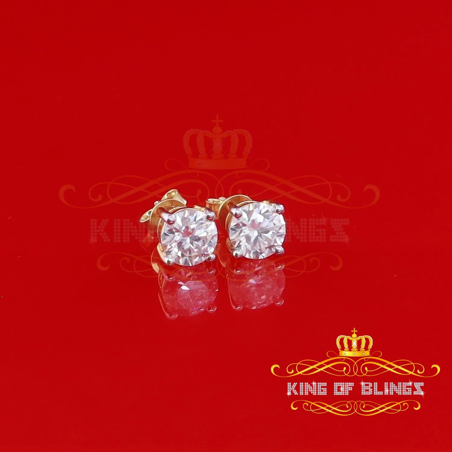 King  of Bling's 3.00ct VVS 'D' Moissanite Men's/Womens 925 Silver Yellow Round Stud Earrings