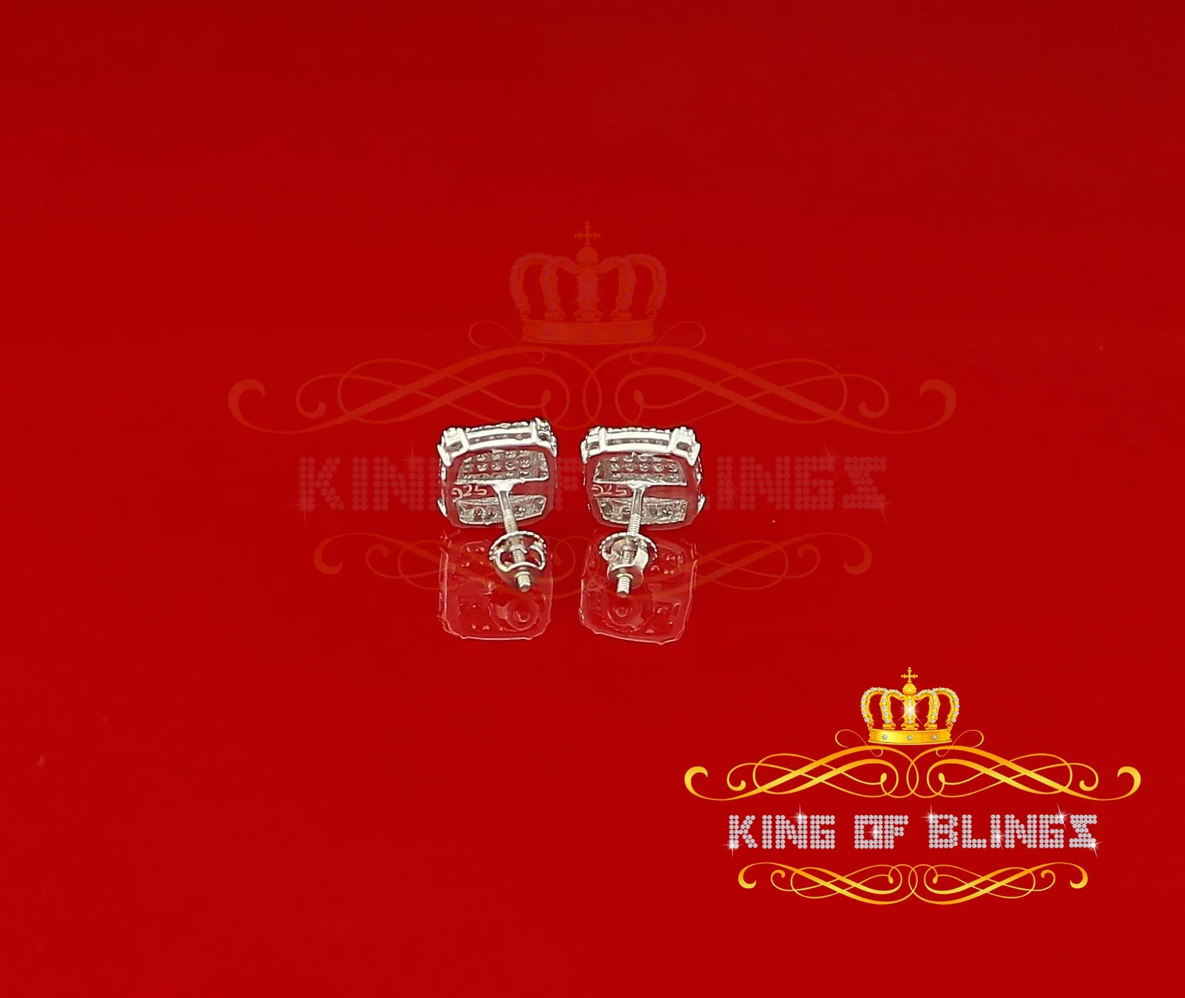 King of Blings- 925 Silver White 0.72ct Cubic Zirconia Hip Hop Square Men's & Women's Earrings